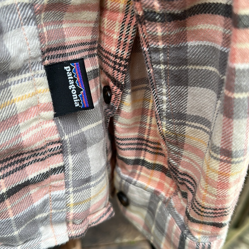 Patagonia Haywood flannel organic cotton button down peach purple grey Lrg - Picture 3 of 8
